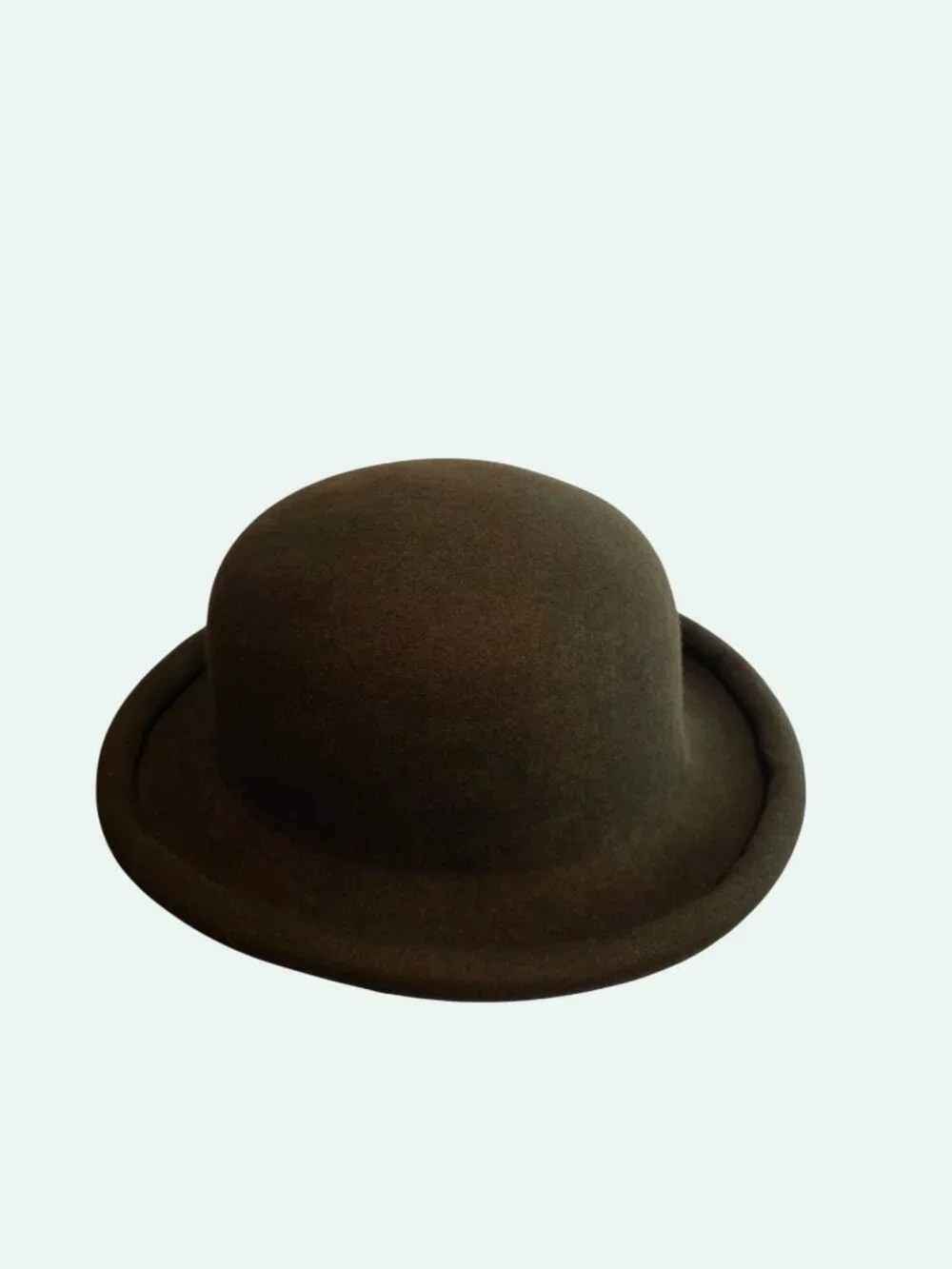 100% Pure Wool Olive Grn Bowler Hat Timeless Design, Steampunk, Modern, Bohemian